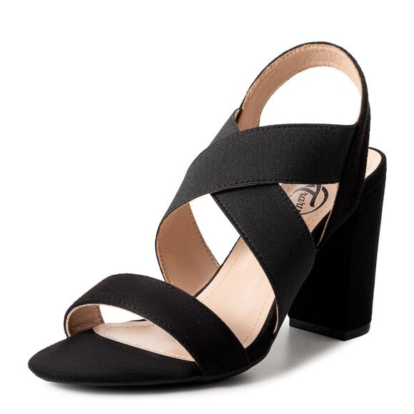 Trary Women's Chunky Heels: Open Toe Strappy Sandals, Elastic Ankle Strap, SZ 10 - Picture 1 of 8